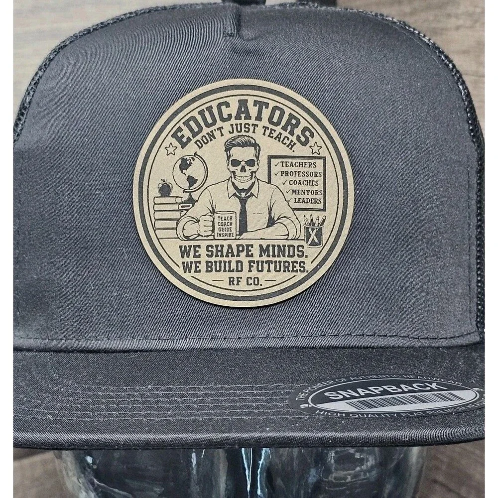 Educator Skull Leather Patch Teacher Coach Professor Black Hat Patch RF CO.